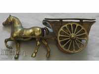 OLD BRONZE FIGURE STATUETTE A HORSE WITH A CHARIOT
