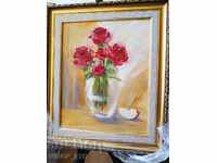 RED ROSES artist frame canvas oil signature painting