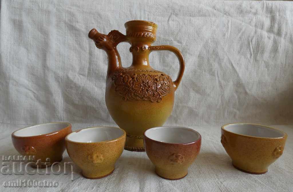 Kana - cronder with 4 cups author's ceramics Tsonko Troyan 1996