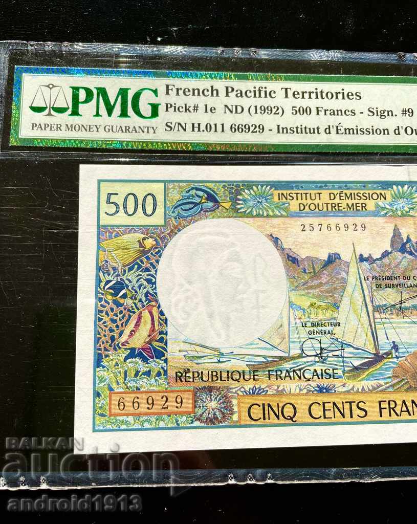 Auction  FRENCH POLYNESIA - 500 FRANCE 1992, P1e, UNC, PMG 66