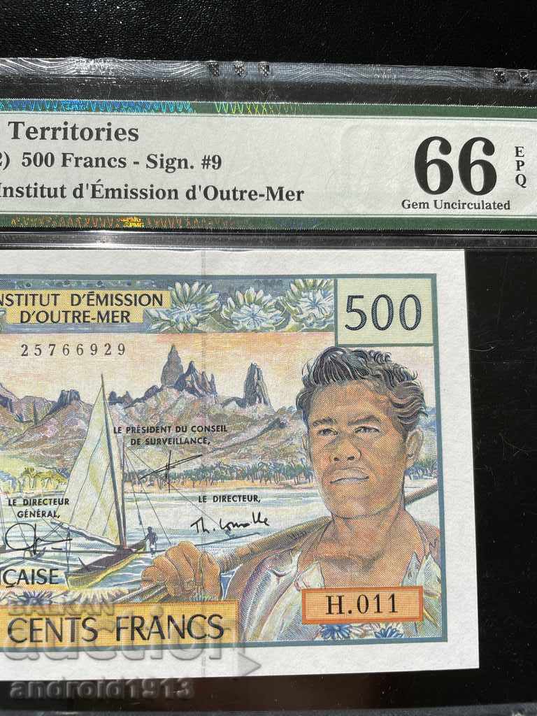 Delivery of FRENCH POLYNESIA - 500 FRANCE 1992, P1e, UNC, PMG 66