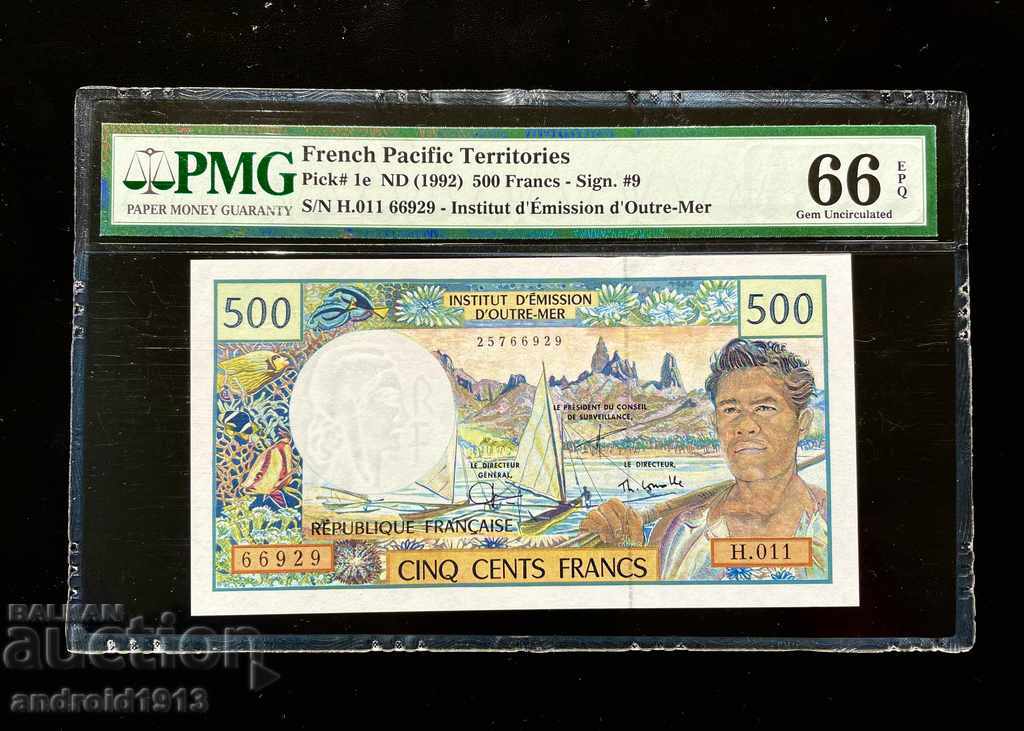 FRENCH POLYNESIA - 500 FRANCE 1992, P1e, UNC, PMG 66