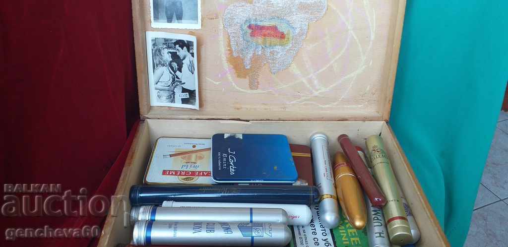 Collection of cigars in an old wooden, pyrography box with price 54.00 BGN | € 27.61 Collection of cigars in an old wooden, pyrography box with price 54.00 BGN | € 27.61