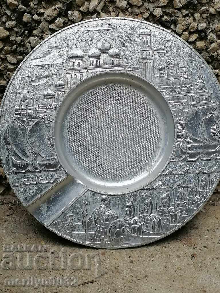 Old aluminum ashtray in Art Deco style of the USSR, cigarette, cigar