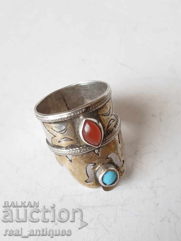 Old silver ring with gilding