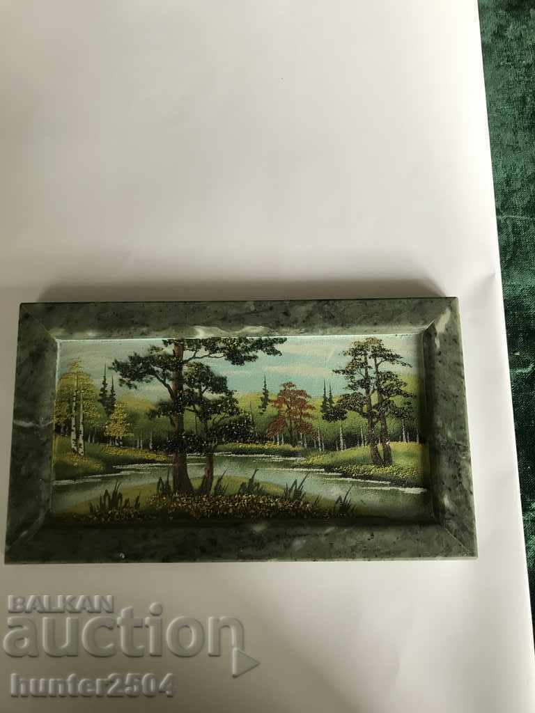 Picture with a frame of green olivit, marble?
