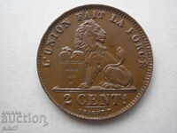 Old coin - 2 centimes 1919. Belgium.