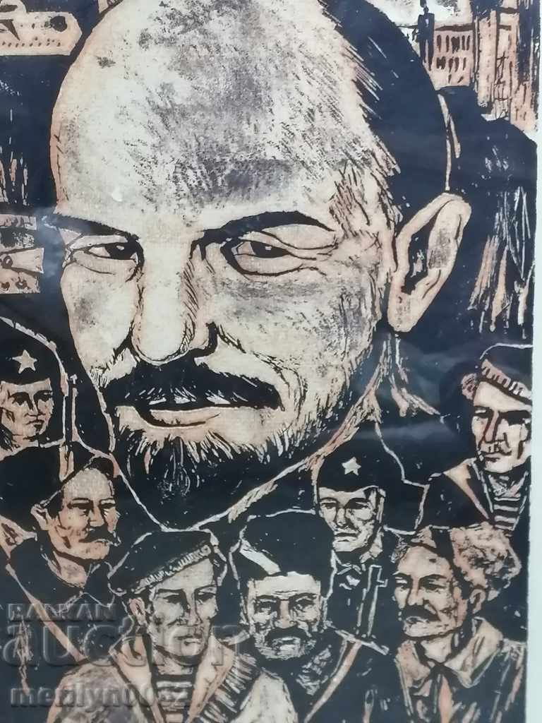 Портрет на Ленин графика ОРИГИНАЛ 53/37см НРБ СССР - 6 Портрет на Ленин графика ОРИГИНАЛ 53/37см НРБ СССР - 6