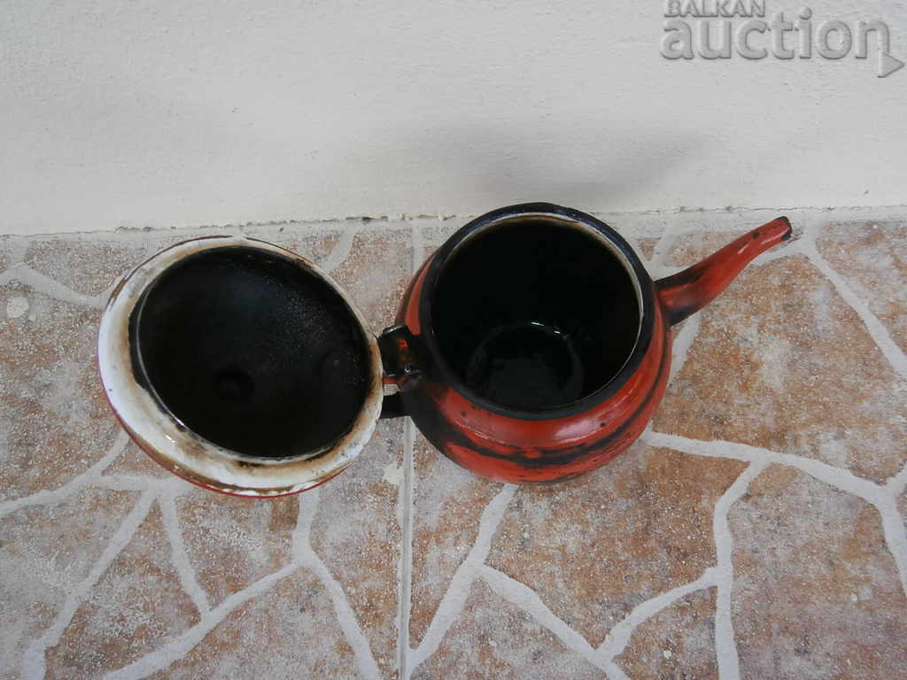 GREAT little RED enameled teapot 50s vintage retro - 5 GREAT little RED enameled teapot 50s vintage retro - 5