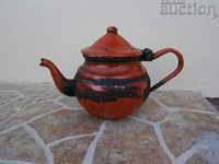 GREAT little RED enameled teapot 50s vintage retro