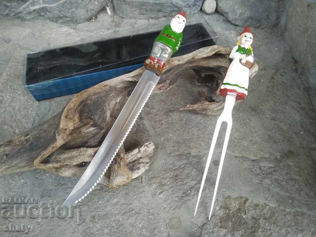 Barbecue knife and fork. Christmas turkey set. - 6 Barbecue knife and fork. Christmas turkey set. - 6