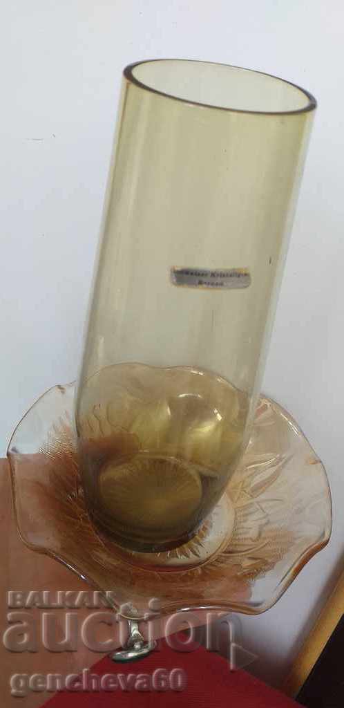 Δημοπρασία Χρωματιστή κρυστάλλινη μπομπονιέρα και βάζο