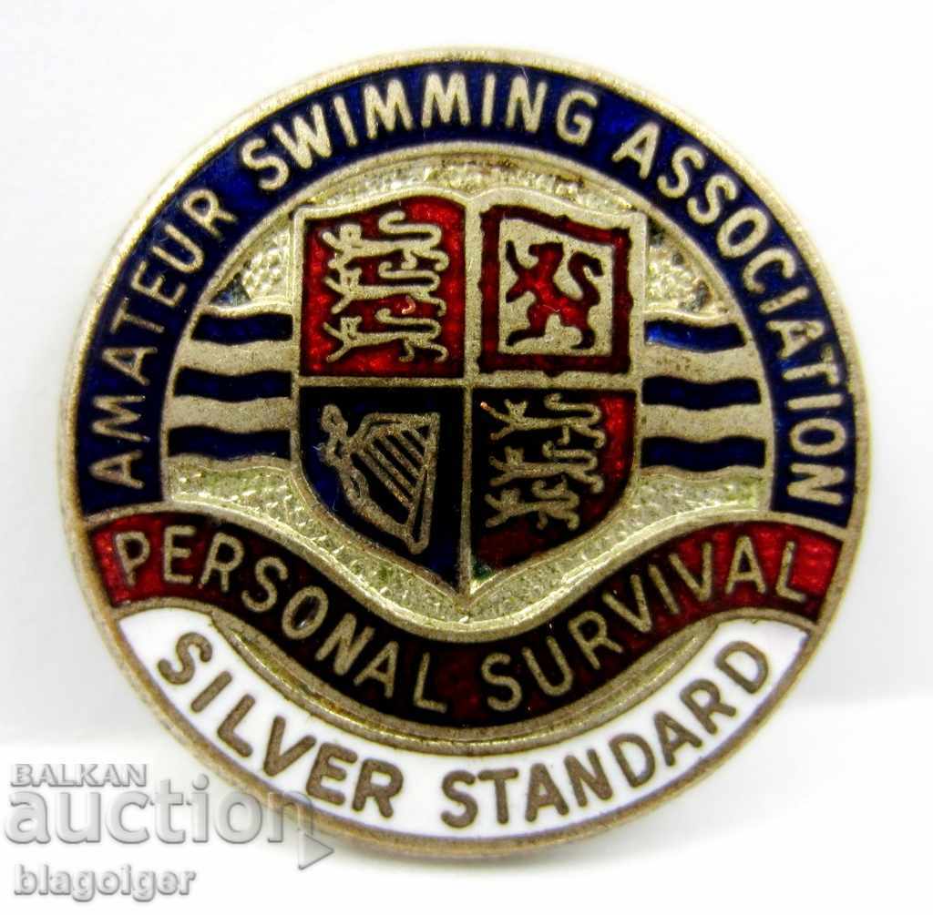 Auction  PERSONAL BADGE - LIFEGUARD - SILVER STANDARD - ENGLAND - ENAMEL