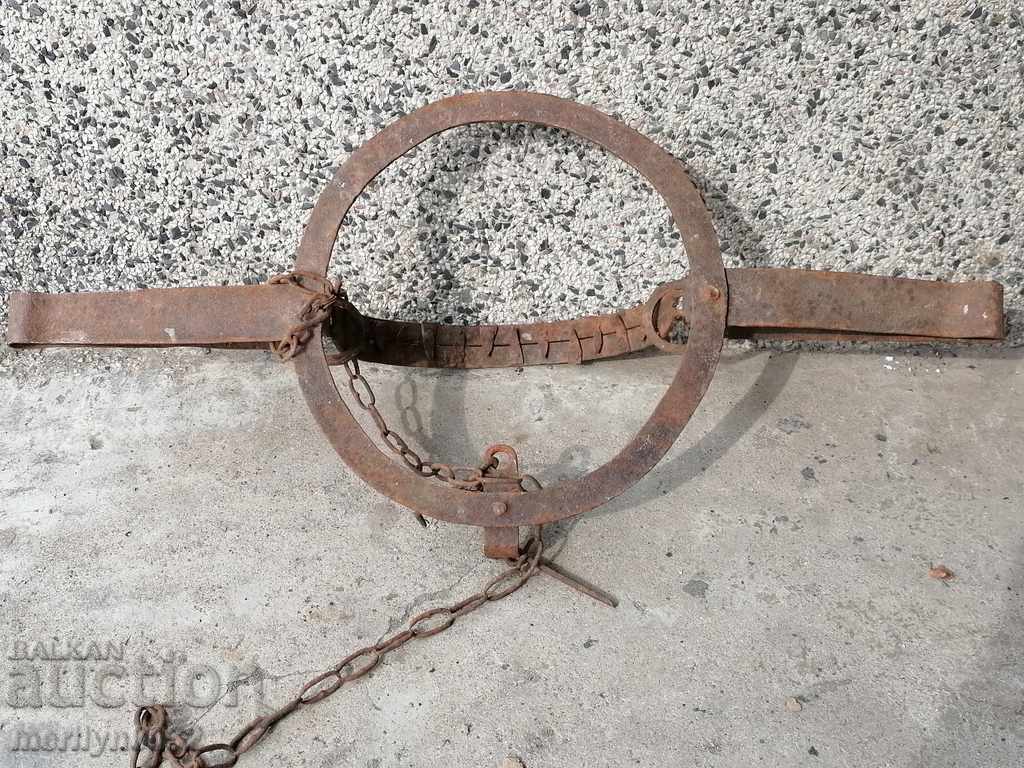 Delivery of Old hand forged trap with wrought iron spikes Delivery of Old hand forged trap with wrought iron spikes