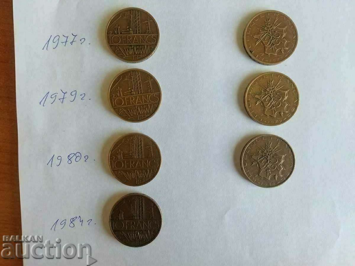 13 x 10 francs 1974, 75, 76, 79, 80, 84. TYPE 1 and TYPE 2 - 7 13 x 10 francs 1974, 75, 76, 79, 80, 84. TYPE 1 and TYPE 2 - 7