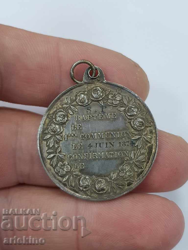 Δημοπρασία Σπάνιο ασημένιο ευρωπαϊκό θρησκευτικό μετάλλιο 1874 Δημοπρασία Σπάνιο ασημένιο ευρωπαϊκό θρησκευτικό μετάλλιο 1874