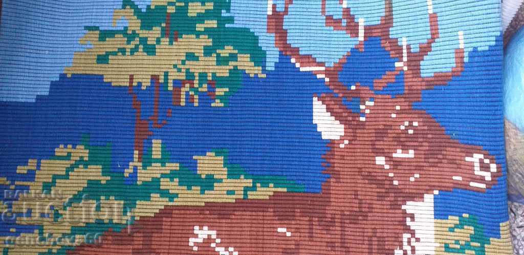 Huge tapestry panel "Deer" rich hand embroidery - 7