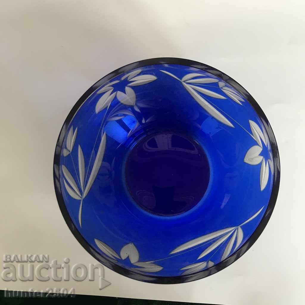 Cobalt engraved glass bowl, diameter 14 cm, height 9 cm with price 39.95 BGN | € 20.43