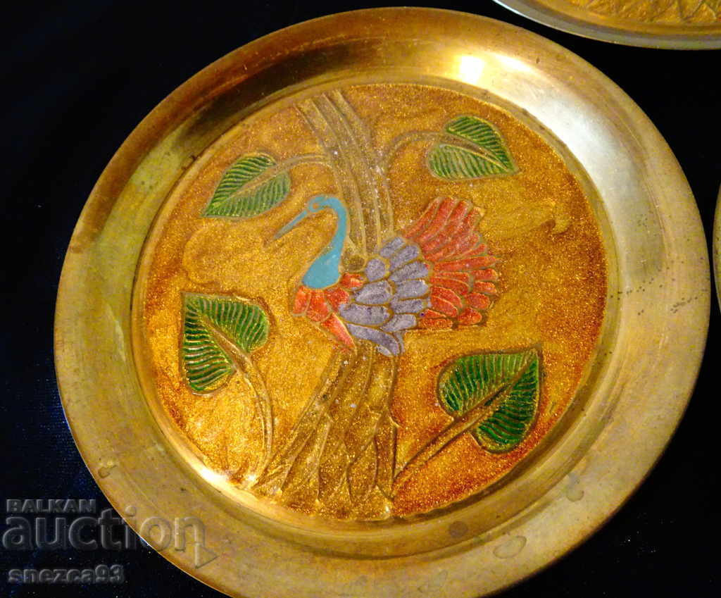 Bronze plate, cellular enamel Peacock. - 5
