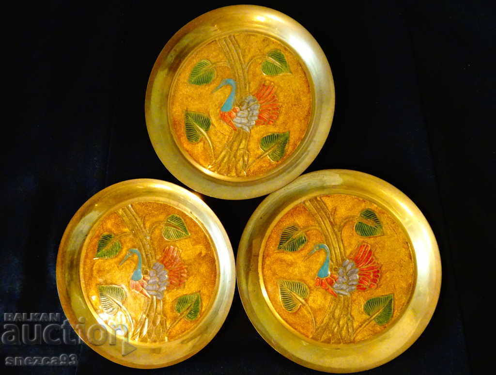 Bronze plate, cellular enamel Peacock. - 6