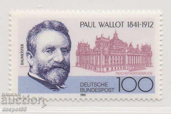 1991. Γερμανία. 150 χρόνια από το θάνατο του Paul Wallot, αρχιτέκτονα.
