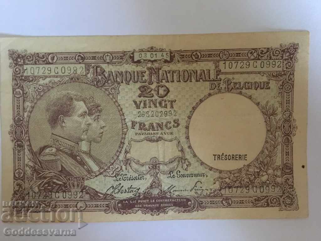 Belgia 20 franci 1945 Ref 0992