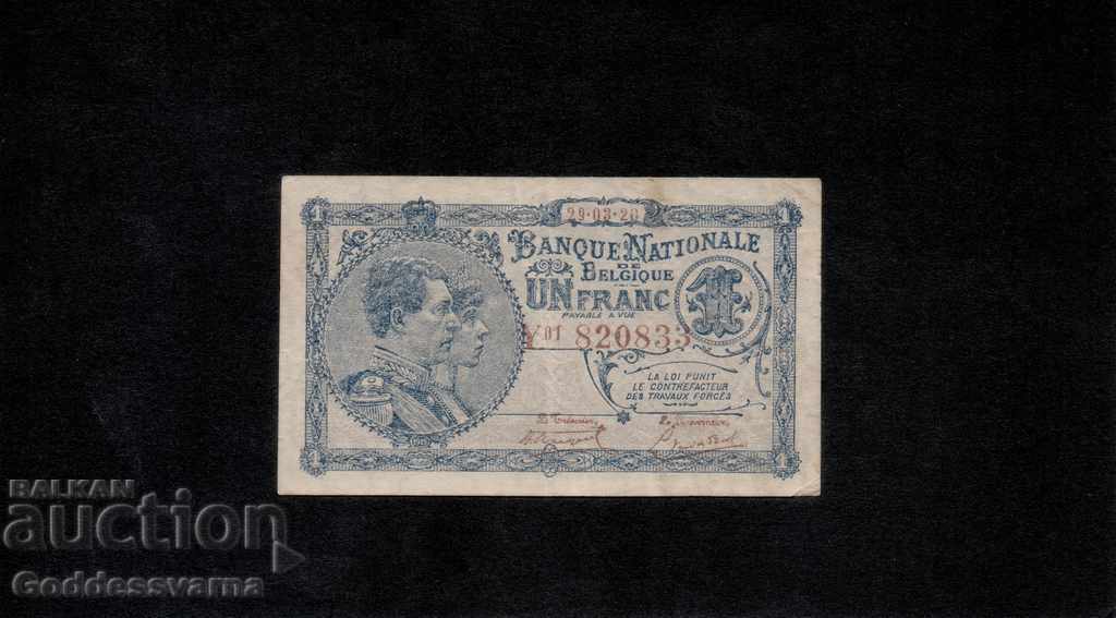 Belgium 1 Franc 1920 Pick 92 Ref 0833