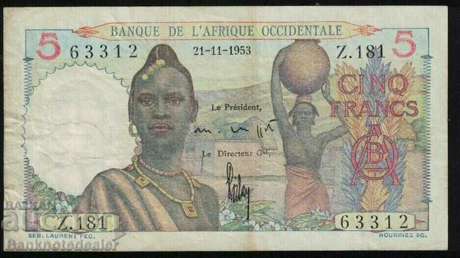French West Africa 5 Francs 1953 Pick 36 Ref 3312 French West Africa 5 Francs 1953 Pick 36 Ref 3312