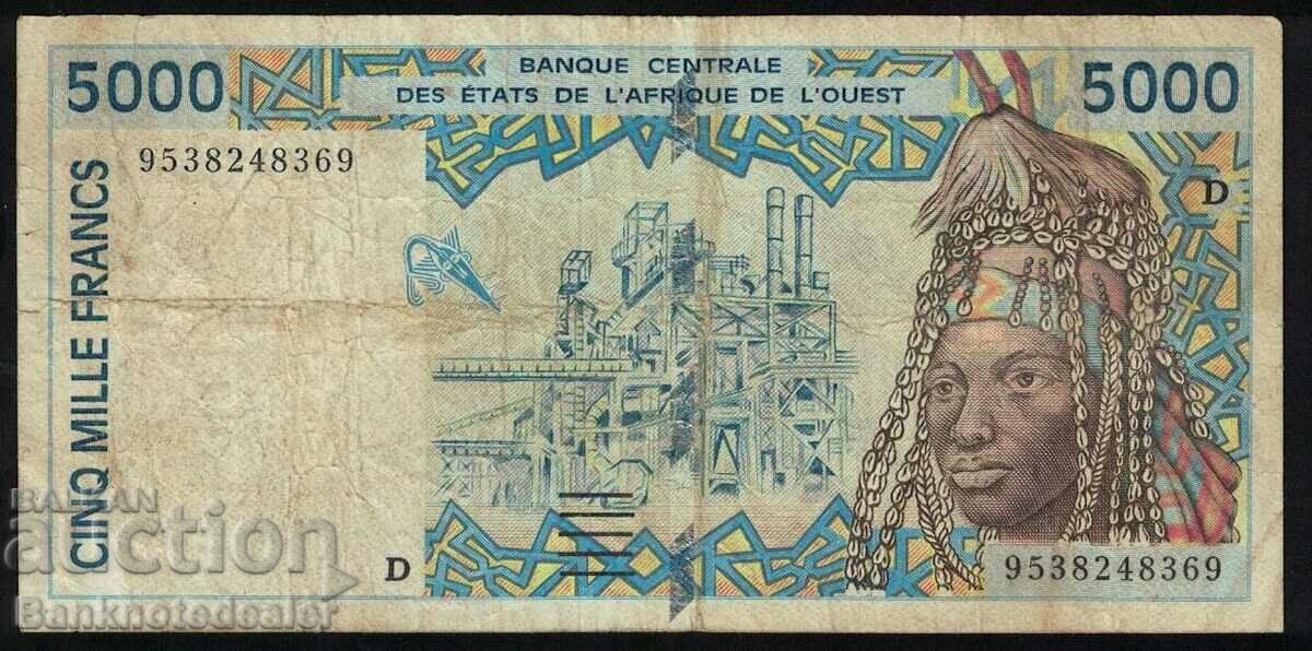 West Africa States 5000 Francs 1995 Pick 113ad Ref 8369