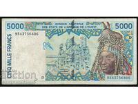 West Africa States 5000 Francs 1995 Pick 113ad Ref 6806