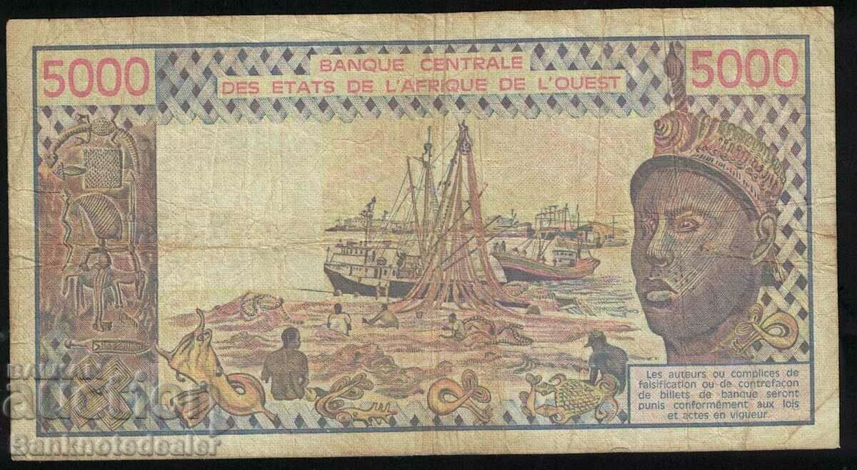 West Africa States 5000 Francs 1979 Pick 108ac Ref 0452 with price 25.00 BGN | € 12.78 West Africa States 5000 Francs 1979 Pick 108ac Ref 0452 with price 25.00 BGN | € 12.78