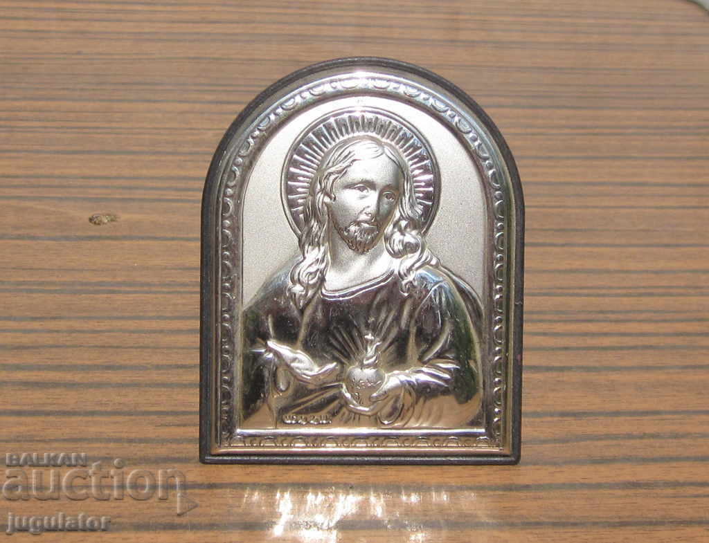 маркирана сребърна настолна домашна икона Исус Христос