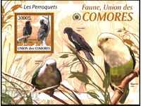 Чист блок Фауна Птици Папагали 2009 от Коморски острови