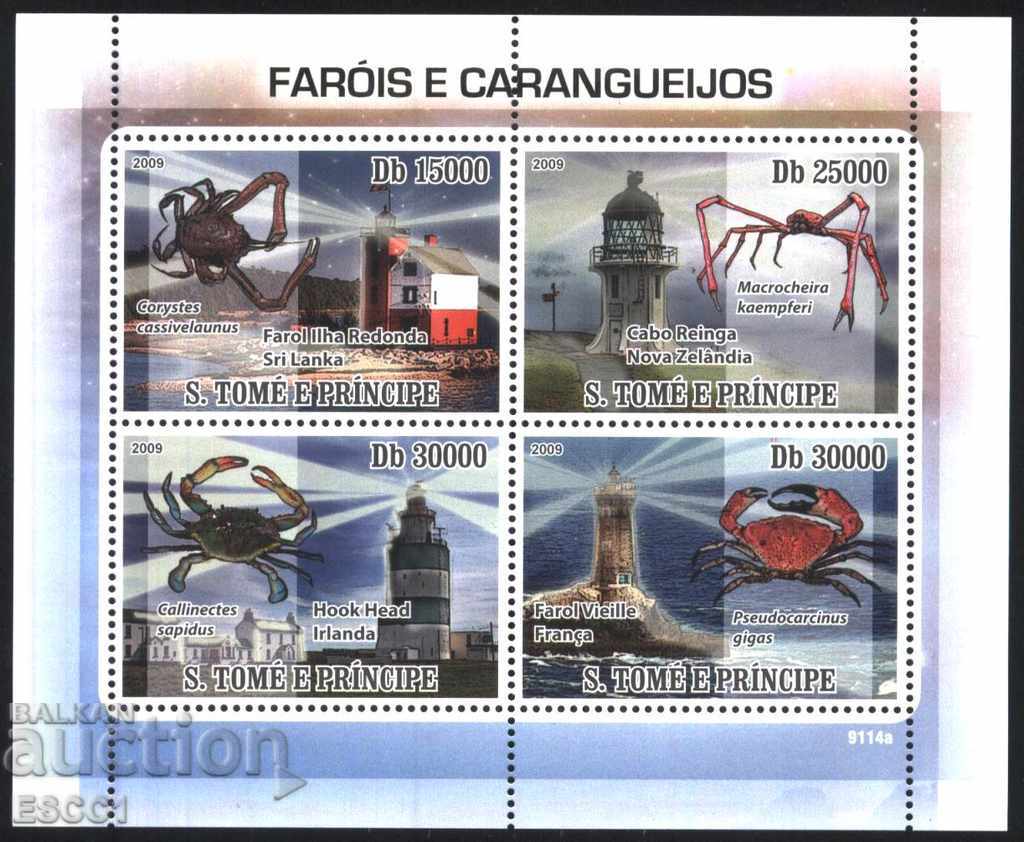 Чисти марки малък лист Фарове и Раци 2009  Сао Томе Принсипи