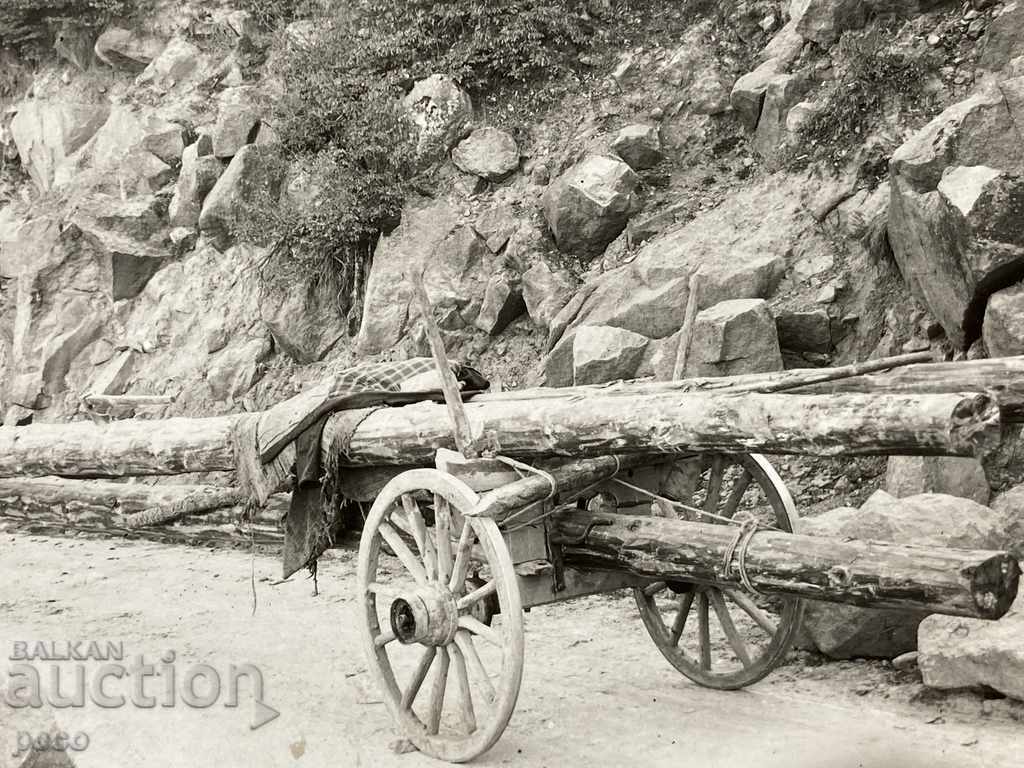 Delivery of Sliding timber along the Rhodope roads old photo