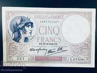 Franța 5 franci 1940 Pick 83 Unc Ref 387