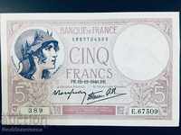 France 5 francs 1940 Pick 83 Unc Ref 389