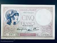 Franța 5 franci 1940 Pick 83 Unc Ref 391