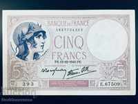 Franța 5 franci 1940 Pick 83 Unc Ref 393
