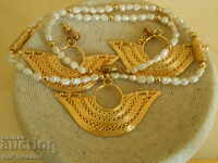 Cercei și colier frumoși, set placat cu aur DESIGNER Perle