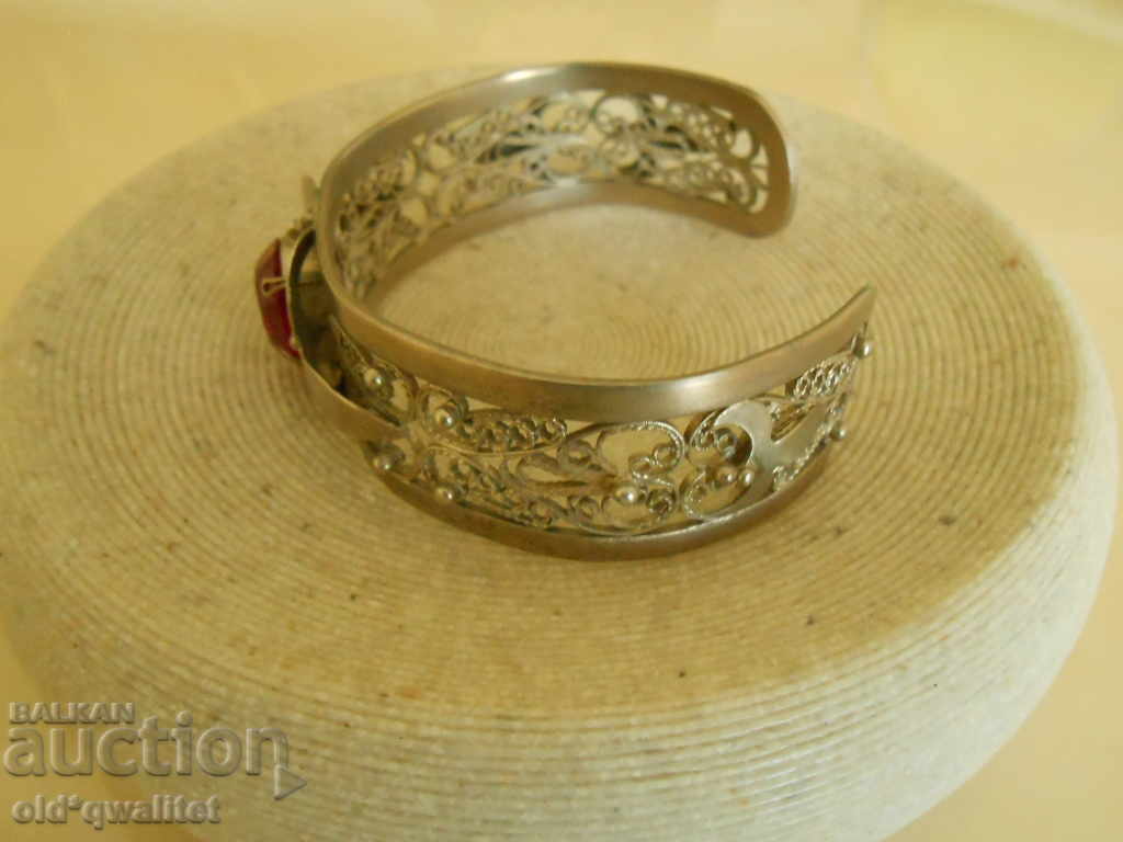 Unusual, old bracelet, filigree with a red accent - 7