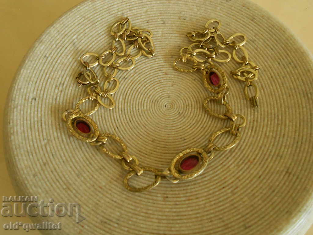 Unusual, old NECKLACE necklace, gilded, with a red accent - 5