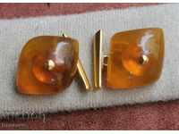 Gilded Russian Cufflinks with Amber and Seal
