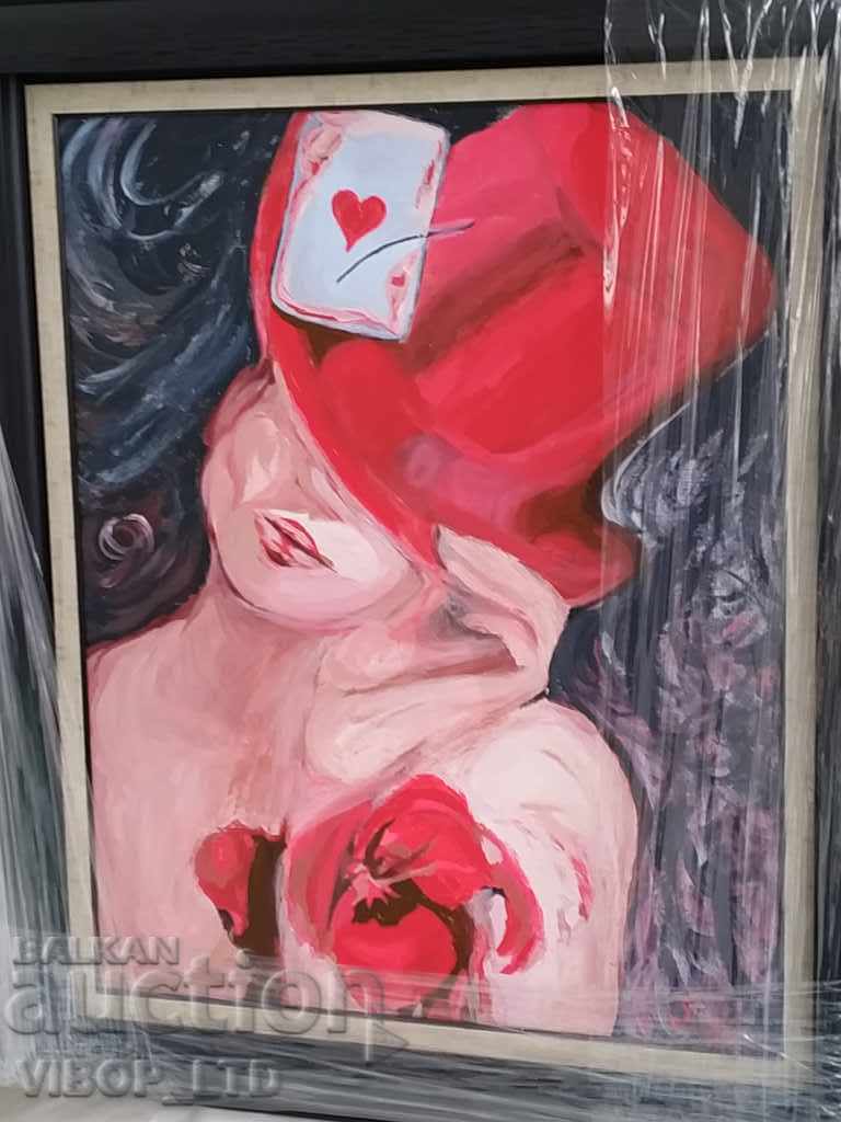 Reducere! TABLOU DAMĂ 57/63 semnat pânză ramă ulei