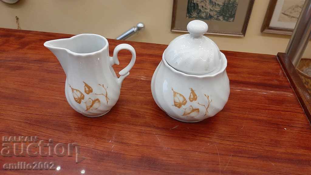 Porcelain sugar bowl and jug