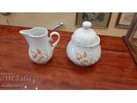 Porcelain sugar bowl and jug
