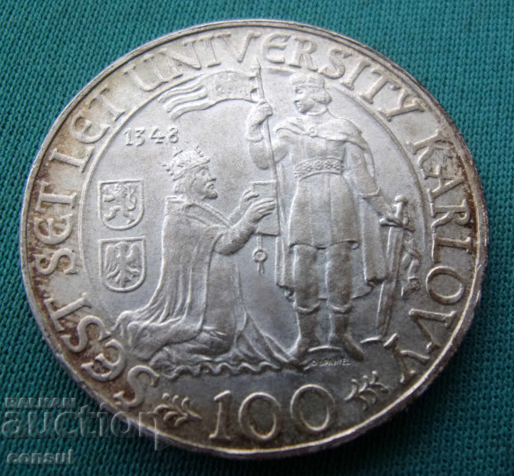Cehoslovacia 100 Coroane 1948 Argint UNC Rare