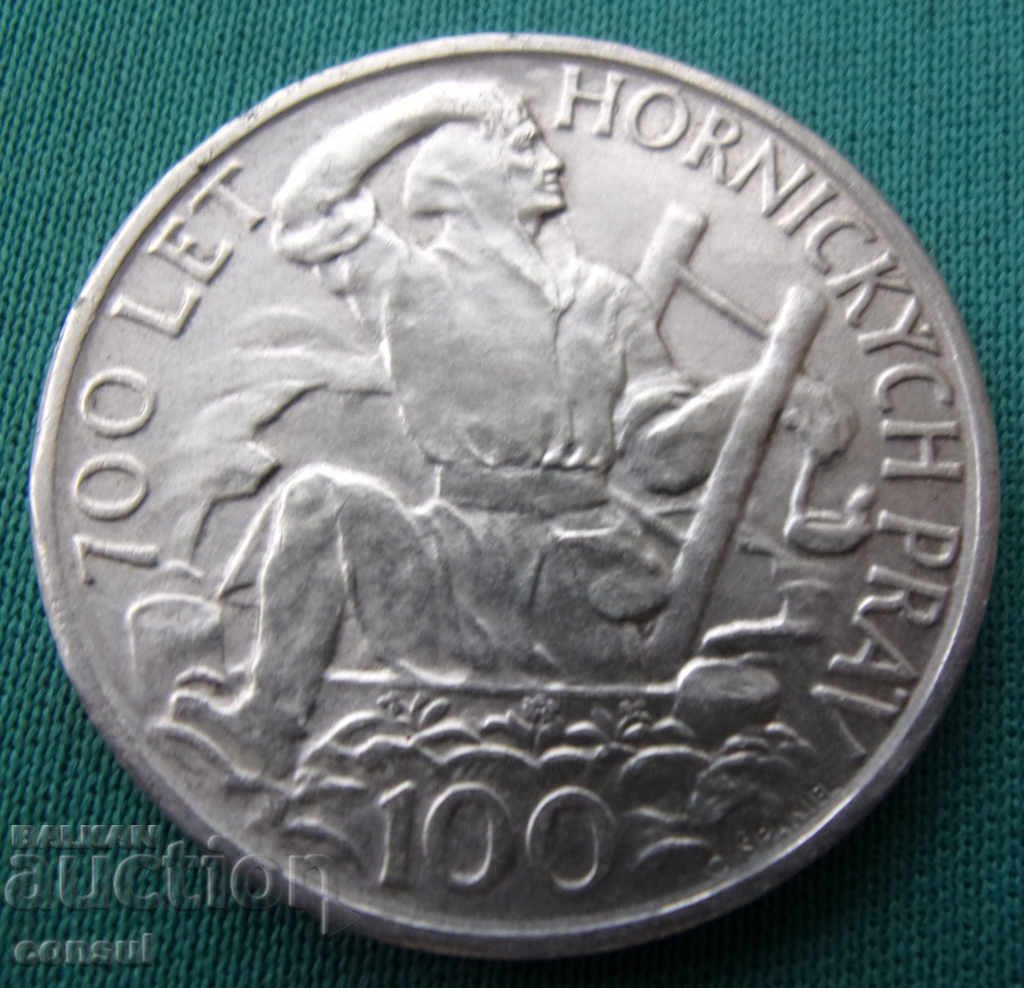 Чехословакия 100 Крони 1949 Сребро UNC Rare