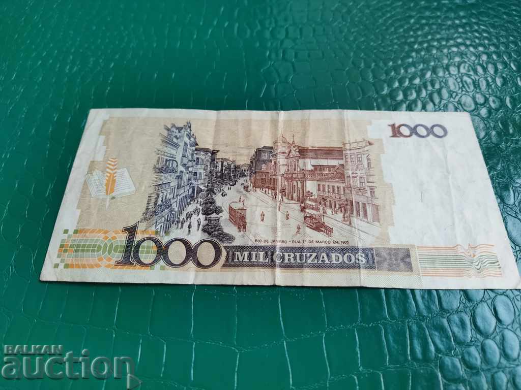 Auction Brazil banknote 1 cruzeiro overprint on 1000 from 1989 Auction Brazil banknote 1 cruzeiro overprint on 1000 from 1989