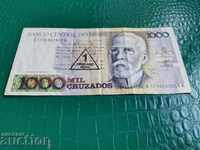 Бразилия банкнота 1 крузейро надпечатка в/у 1000  от 1989 г.